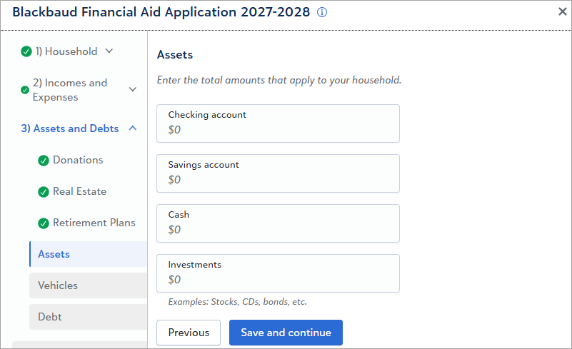 Screenshot of Section P. Current Assets